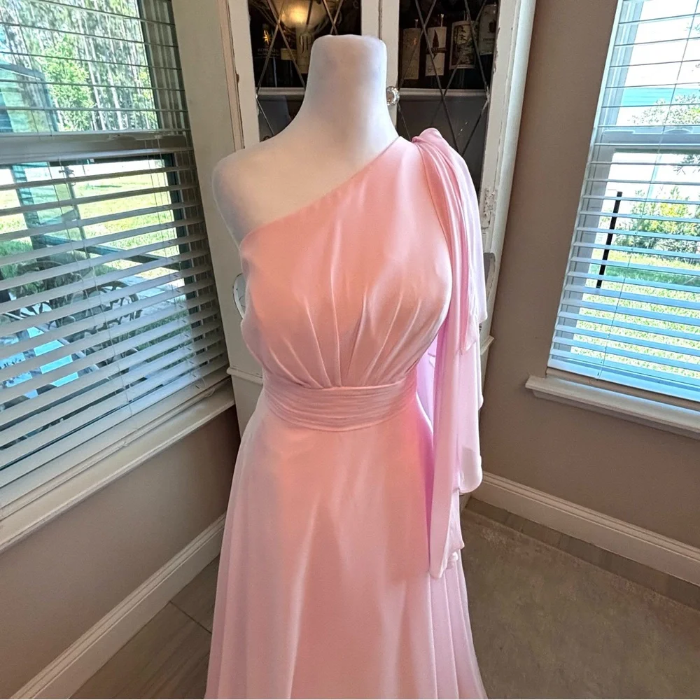 NEW Pastel Pink Dress, Pink Prom Dress, One Shoulder Dress, NWOT Sice XL/16 - Picture 4 of 11